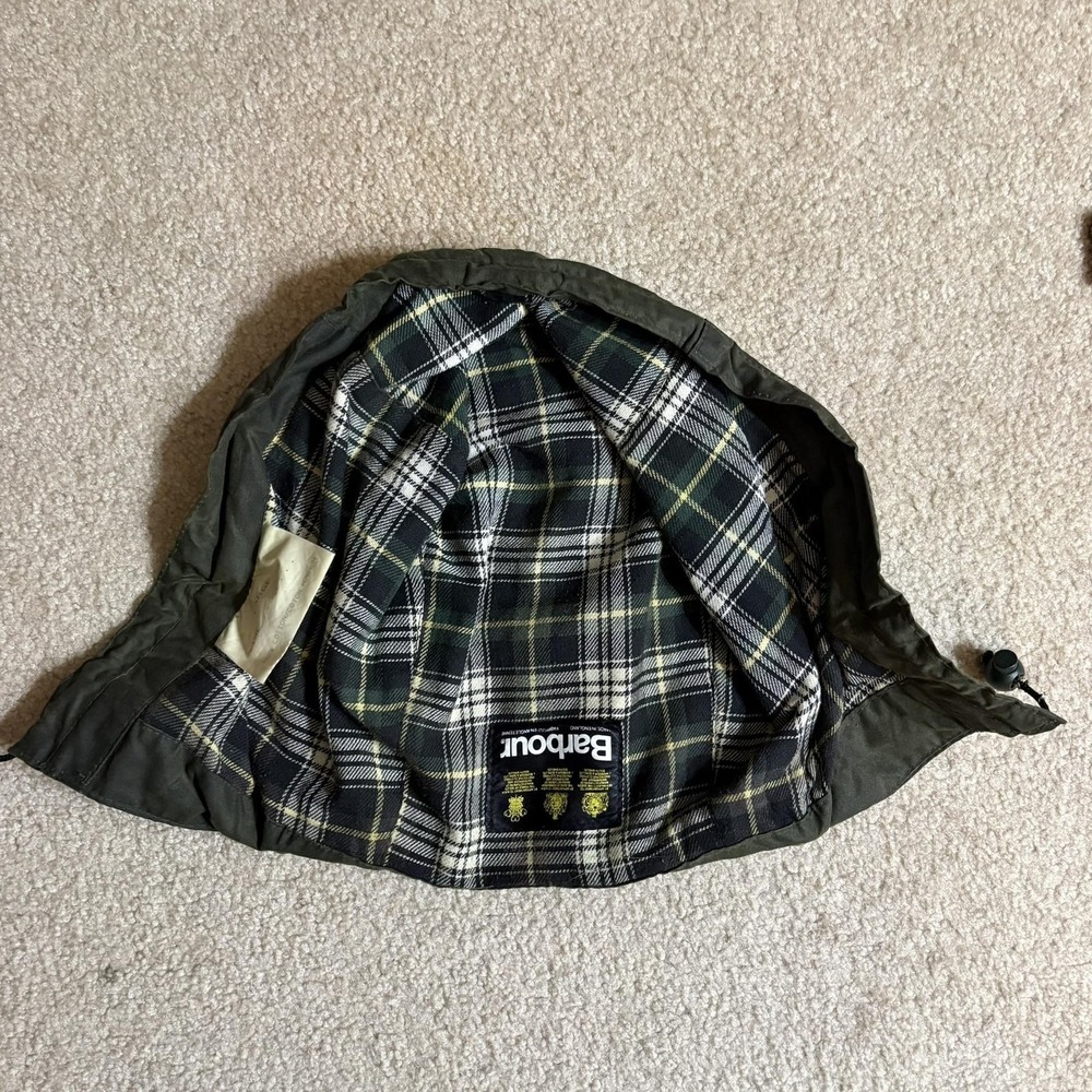 Vtg Barbour A130 Spey Jacket Mens Large Short Green Waxed Made England Hooded - Picture 15 of 16